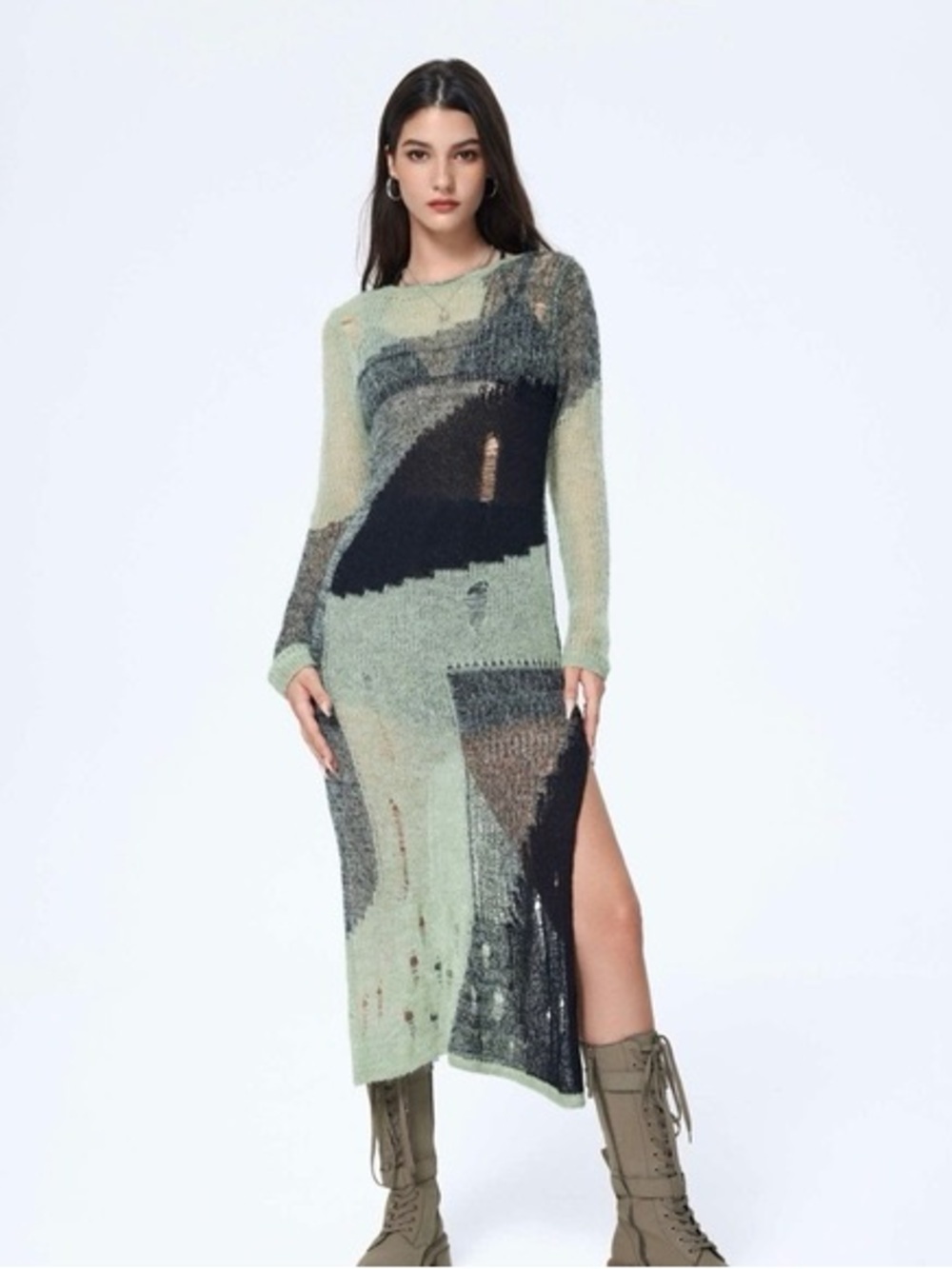 Cider- Patchwork Distressed Knit Dress